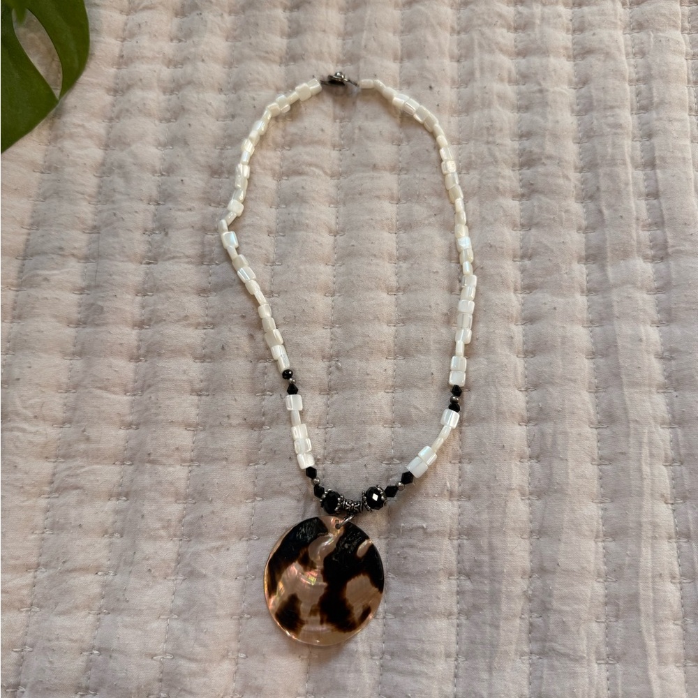 Beaded Necklace with Shell Pendant
